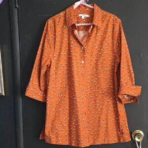 Chico's Orange Button Down Shirt with White Pattern